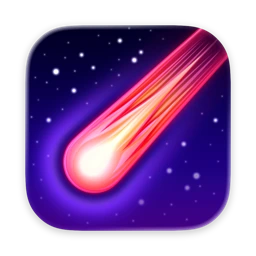 Afterglow app icon: a glowing meteor crossing a violet star field